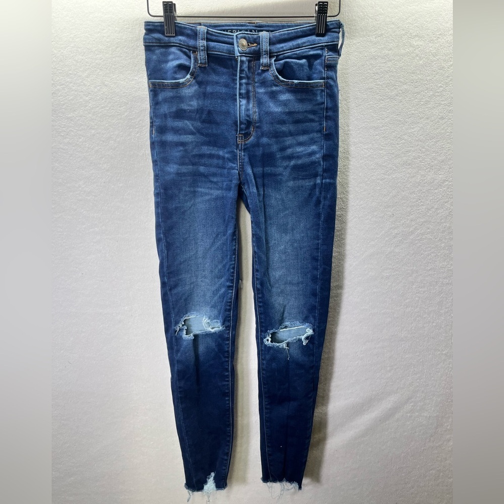 American Eagle Super Hi-Rise Jegging Jeans Womens‎ 00 Short Blue Denim 2200